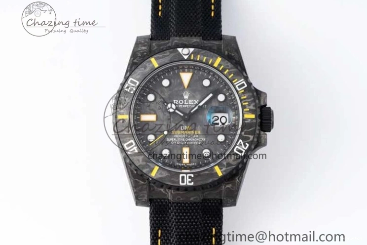 Black Nylon Black Dial Submariner Yellow 1:1 DIW Edition VS3135 on Best VSF Strap Carbon 0108